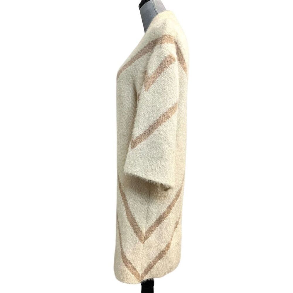 Steve Madden Beige Striped Open Front Cardigan Sweater Duster Fall Cozy Winter - Picture 7 of 12